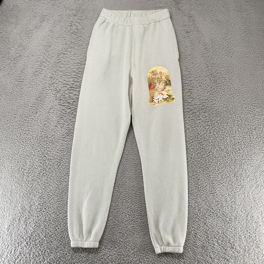 Boys Lie Joggers‎ Womens Small Thermal Waffle Knit Cherub Art Heartstrings Pants